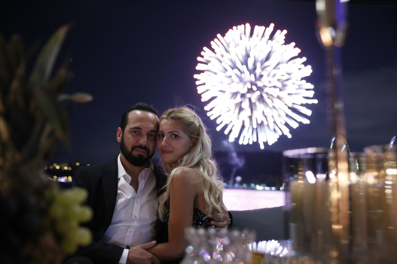 Luxury yacht marriage proposal on the Bosphorus with romantic fireworks in Istanbul.